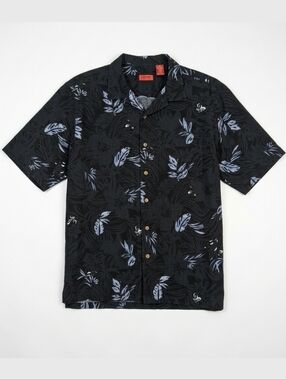 IZOD Golf Mens Black Tropical Washable Silk Bamboo Short Sleeve Shirt Size Large